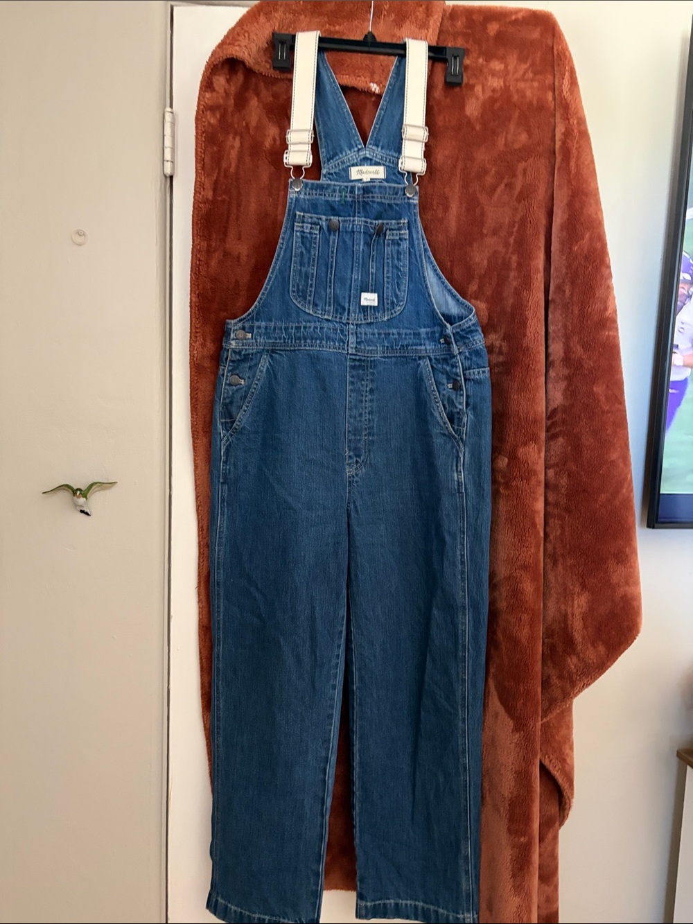 Madewell Classic Blue Denim Overalls with Cream Straps